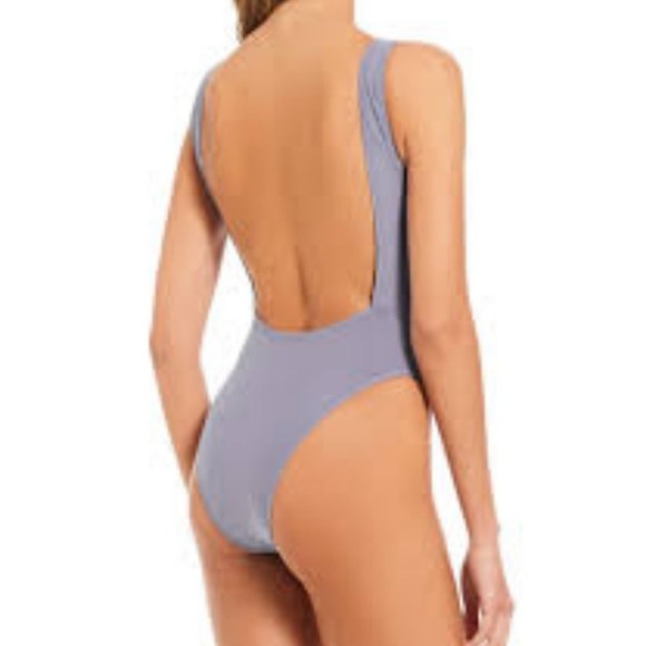GIANNI BINI Blue Pearl Retro Plunge One-Piece Swim - Picture 2 of 8